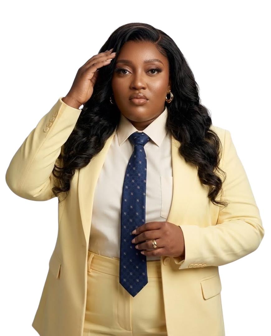 Awura Abena Amponsah in a gold suit